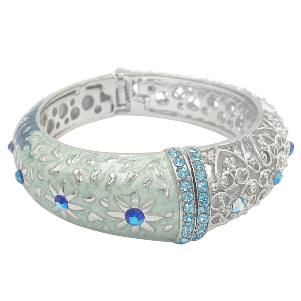 🔴 CLEARANCE Light to Dark Blue Ombré Enamel Rhinestone Hinged Bangle Bracelet
